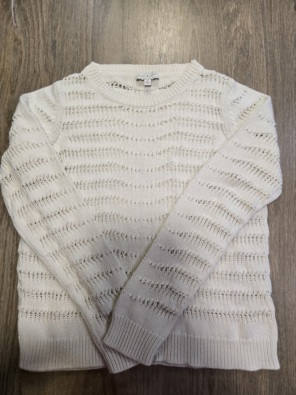 Lucky Brand Cream Open-Knit Crewneck Sweater